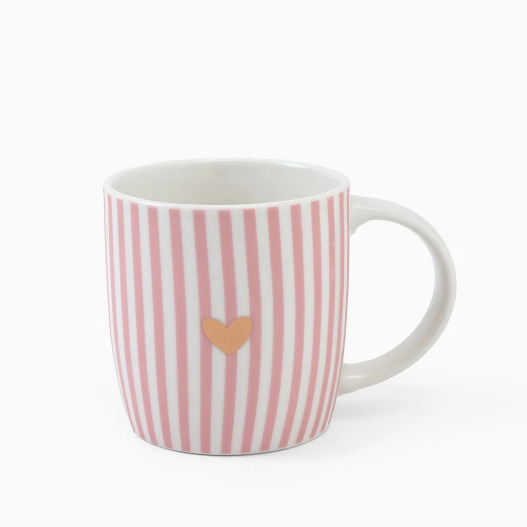 Beker roze strepen en gouden hartje - liefs uit Zierikzee 