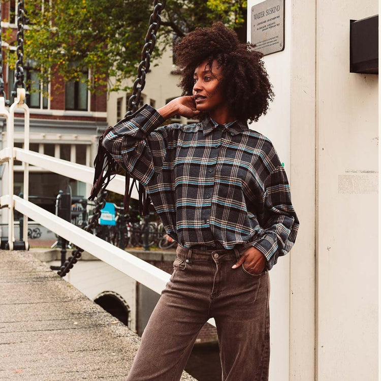 Blouse ruit franje zwart - conceptstore Liefs uit Zierikzee 