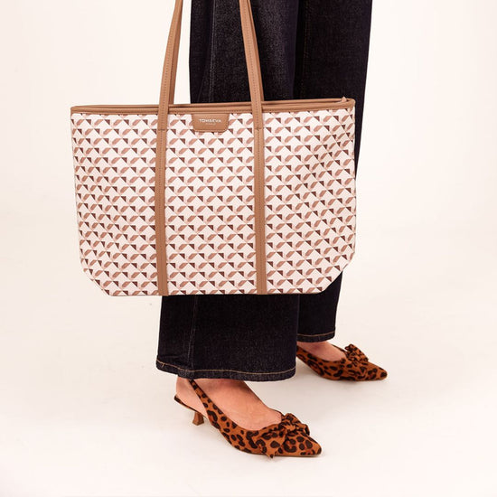 Shopper grafisch beige