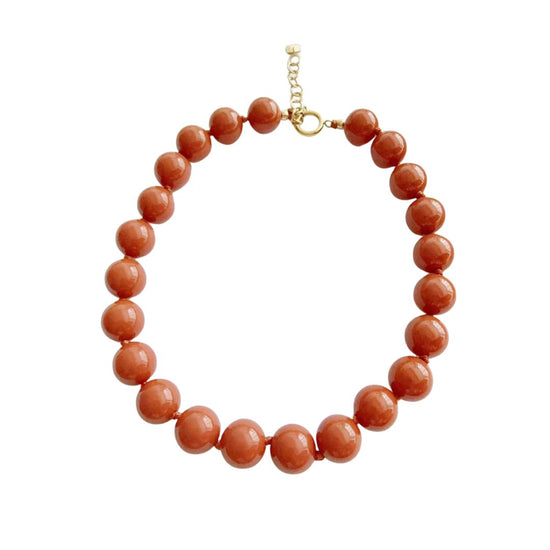 Korte Ketting Cognac met Dikke Kralen | Trendy Statement Sieraad