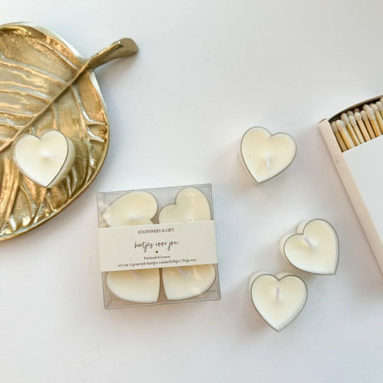 Waxinehartjes Crème – "Hartjes voor Jou" | Gevuld met Sojawax & Geur Vetiver & Amber