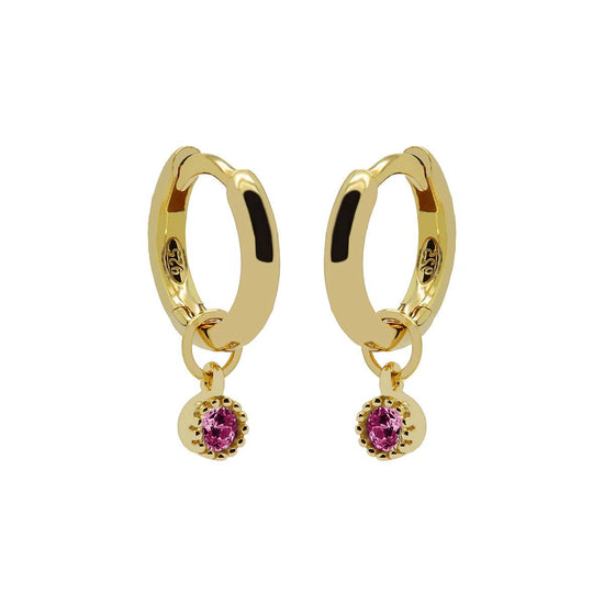 Hinged Hoops Symbols Dotty Zirconia RUBY RED Goldplated