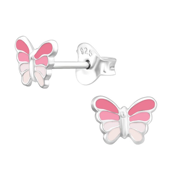 Zilveren oorbellen vlinder roze