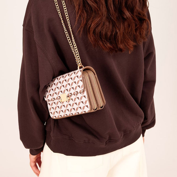 roomwitte crossbody tas met grafische print - Liefs uit Zierikzee 