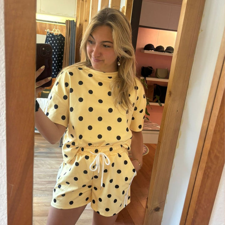 Setje polka dots geel - conceptstore Liefs uit Zierikzee 